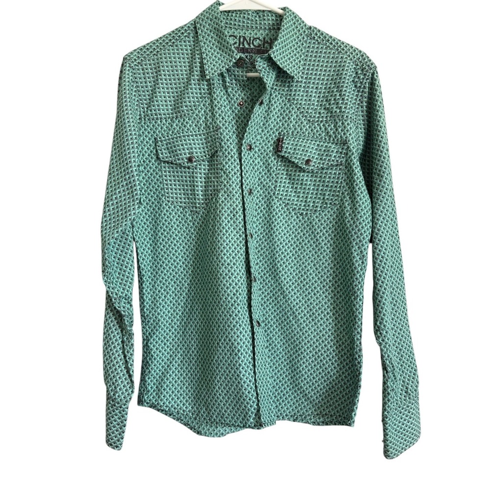 Cinch Modern Fit Pearl Snap Button Up Mens Size XS Teal Black Diamond Western